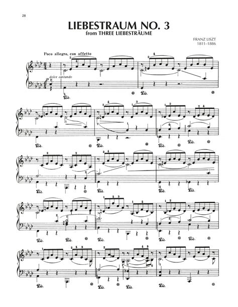 Liebestraum sheet music - Liebesträume (German for Dreams of Love) is a set of three solo piano works (S.541/R.211) by Franz Liszt, published in 1850. Originally the three Liebesträume were conceived as lieder after poems by Ludwig Uhland and Ferdinand Freiligrath. In 1850, two versions appeared simultaneously as a set of songs for high voice and piano, and as ...